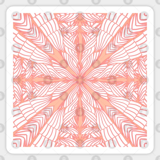 Peachy Pink Ripples Mandala - Intricate Digital Illustration - Colorful Vibrant and Eye-catching Design for printing on t-shirts, wall art, pillows, phone cases, mugs, tote bags, notebooks and more Sticker by cherdoodles